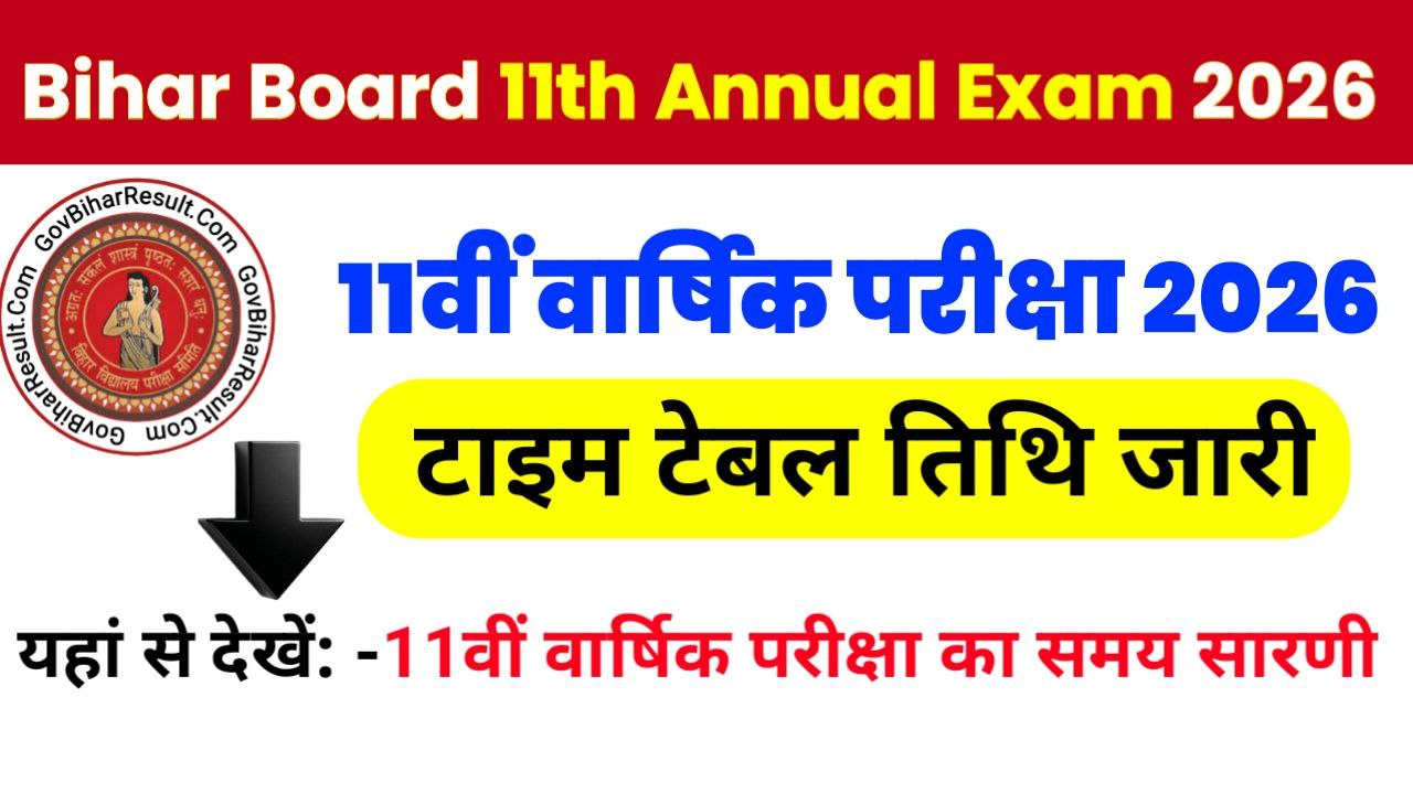 Bihar board 11th annual exam 2026 time table
